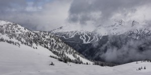View of snowcapped mountains in winter, Whistler Mountain, British Columbia, Canada