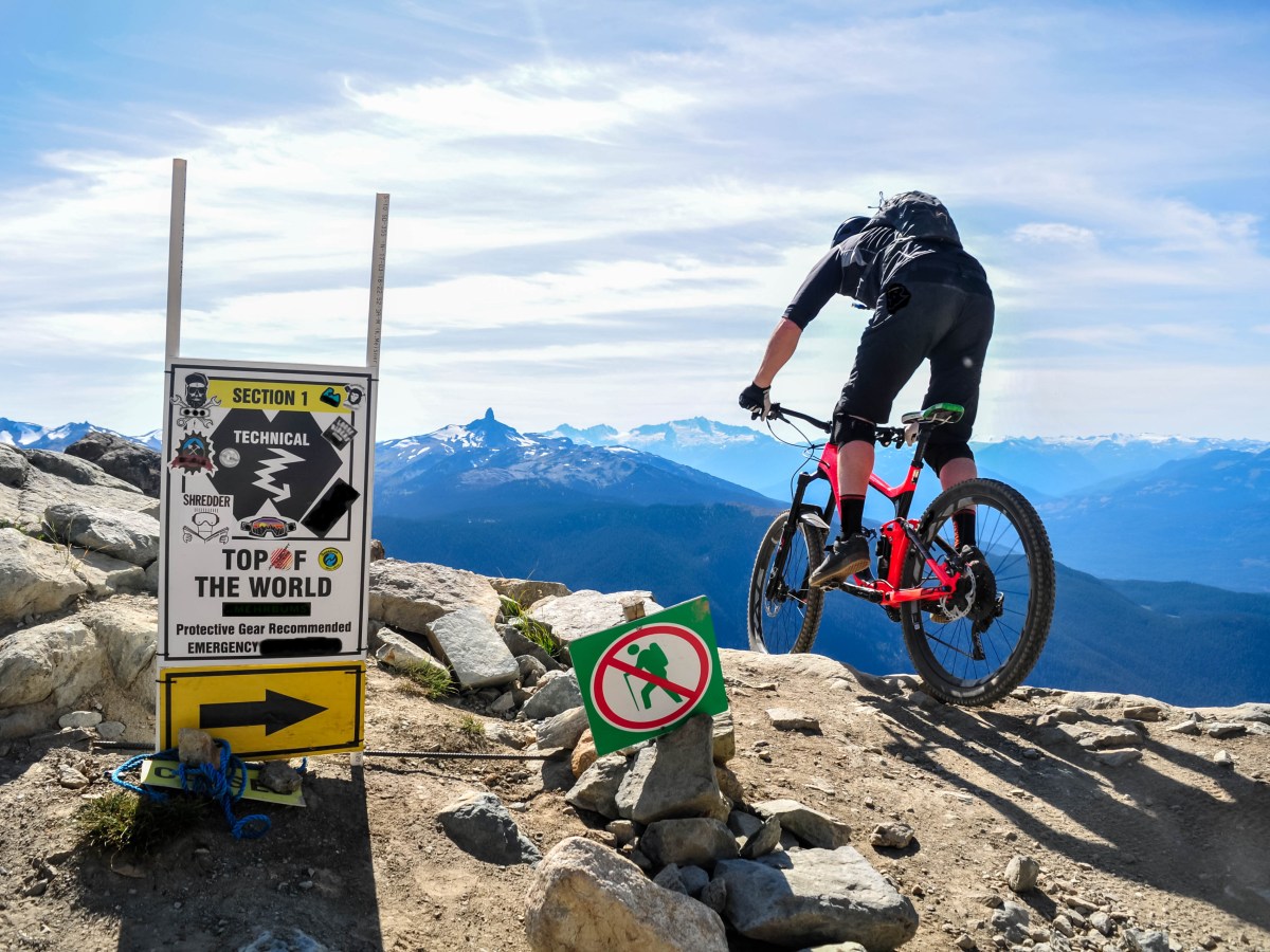 Mountain biking in Whistler, British Columbia Canada - Top of the world trail in the Whistler mountain bike park - September 2017