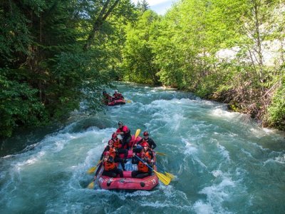 Two rafts on the green river in Whistler