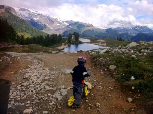 A small boy at elfin lakes hut
