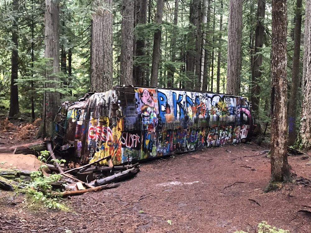 A train wreck covered in grafitti in Whistler