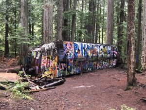 A train wreck covered in grafitti in Whistler