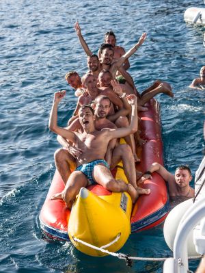 Bachelor party on a banana boat