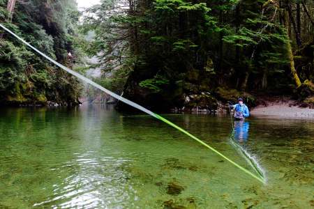 Browning Lake in Squamish, a man fly fishing