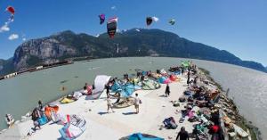 Aerial view of the spit and kite boarding in Squamish