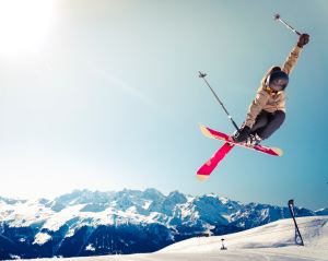 Professional skier trick in front of Whistler Blackcomb