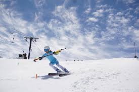Ski racing sisterhood a person riding skis down a snow covered slope