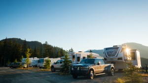 a truck is parked on the side of a road, Whistler RV Campsite
